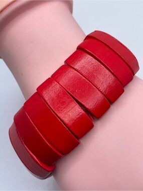 Red Wooden Stretch Bracelet Bold Chunky Boho Statement